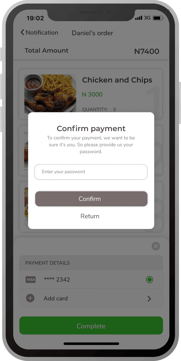 Pay for a friend notification screen