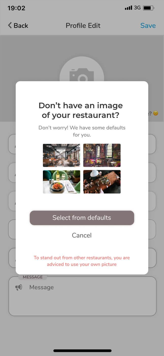Restaurant profile edit screen 2